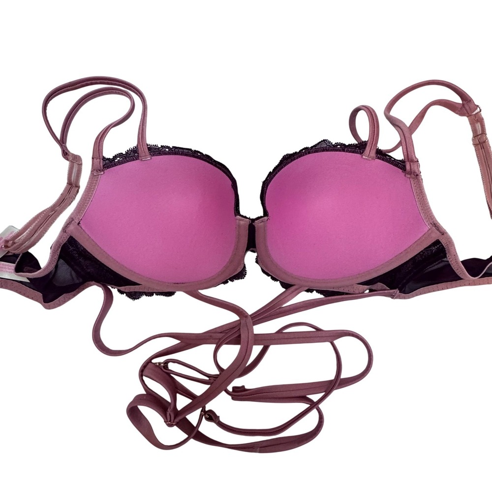 Victoria's Secret PINK Date Push-Up Bra 36B Purple Lace Strappy Wrap Detail - Picture 3 of 6